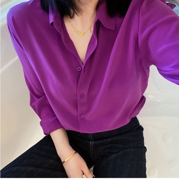 NWOT BABATON Long-sleeve Button-Up Purple Blouse - Picture 10 of 12